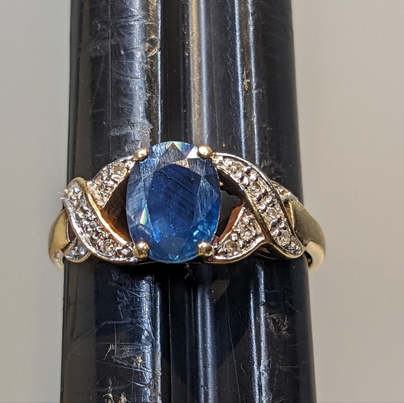 14k Gold Blue Sapphire & Diamond Ring sz-8.25 - Picture 3 of 10